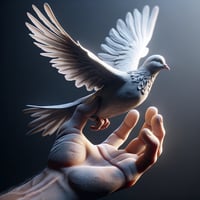 A hand releasing a dove